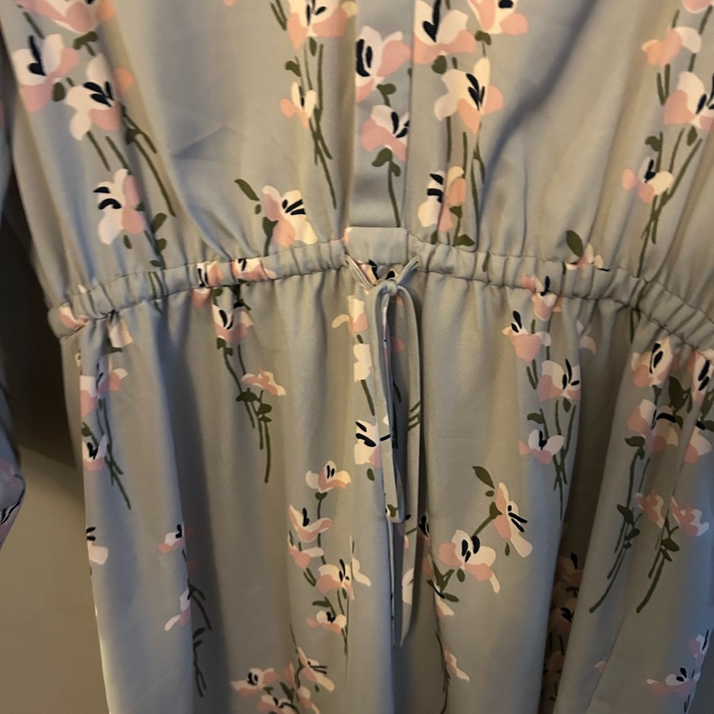 Loft Dress - gray long sleeve floral print pink/white cherry blossom - Picture 6 of 10